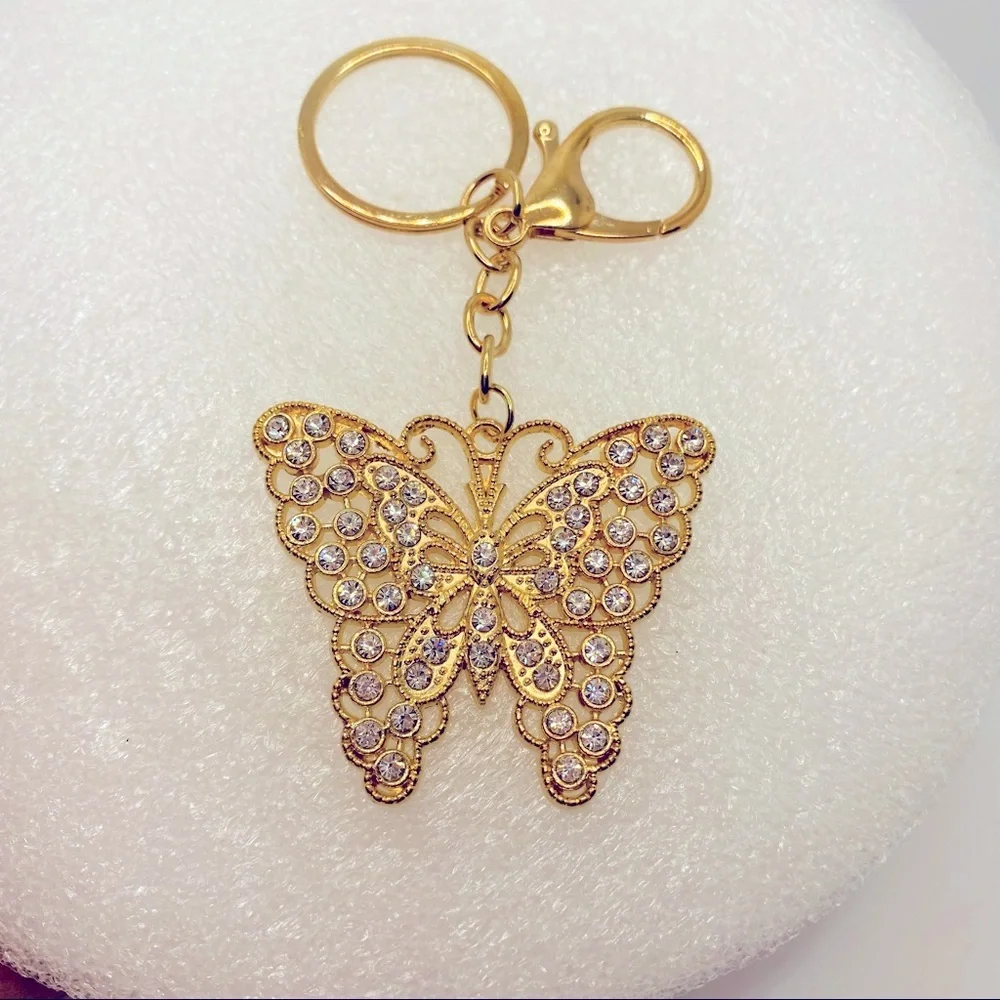 NWT Purse Charm Key Chain Crystal Butterfly in golden